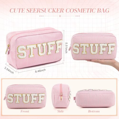 Sanwuta Seersucker Cosmetic Bags Stuff Chenille Letter Bag Seersucker Makeup - Image 2