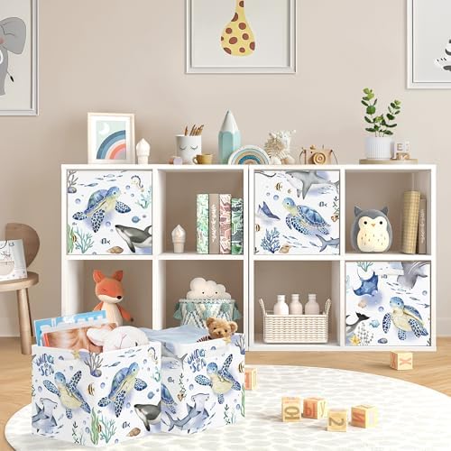 11.8" Marine Animals Cube Storage Organizer Set 3Pcs Ocean Sharks Turtles Cube - Image 2