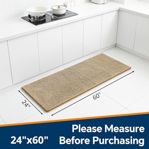 Chenille Bathroom Runner Rug 24"x60" Beige, Plush Bath Mat - Image 2