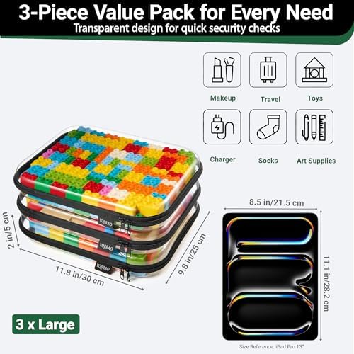 YQBRAO Clear Hard Shell Zipper Cases, 3 Large Travel Organizers - Image 4