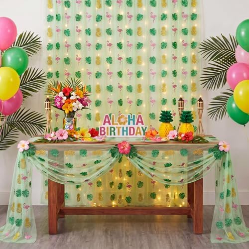 4 Pcs Flamingo Table Runner 29x70 Inch Summer Tropical Green - Image 5