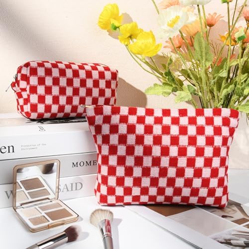 SOIDRAM 2 Pcs Checkered Makeup Bag Large Cosmetic Bag Toiletry Bag Makeup Pouch - Image 2
