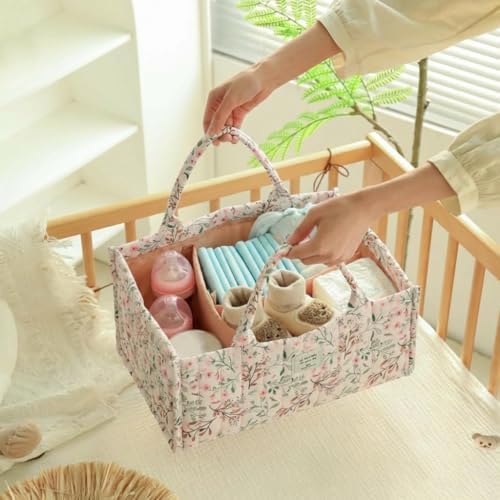 Quilted Fabric Storage Basket Floral Baby Diaper Caddy Quilted Basket Organizer - Image 3