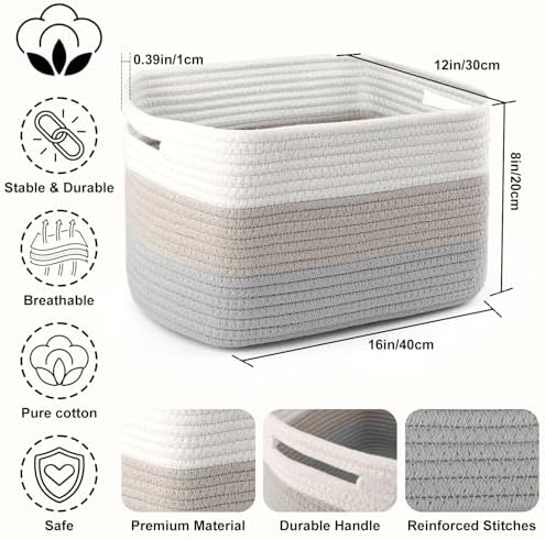 4 Pack Large Storage Baskets for Organizing, and Clothes, Cotton Rope Basket - Image 2