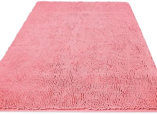 Yeaban Chenille Pink Bathroom Rug 36"x60", Non-Slip Rubber Backing by Yeaban