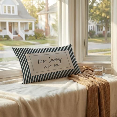 How Lucky are We Pillow Cover 12x20, Preppy Room Decor Aesthetic, Trendy Navy - Image 4