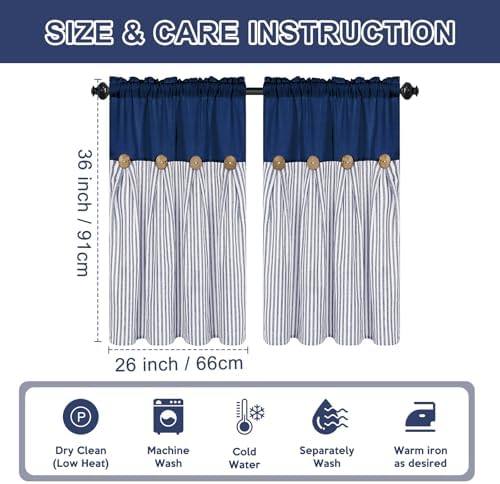 ASPMIZ Cotton Linen Farmhouse Kitchen Curtains, Boho Rustic Button Short - Image 6