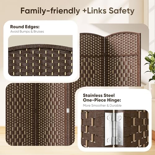 JOSTYLE Rattan Room Divider, 4-Panel Folding Privacy Screen 6ft. Extra Wide - Image 5