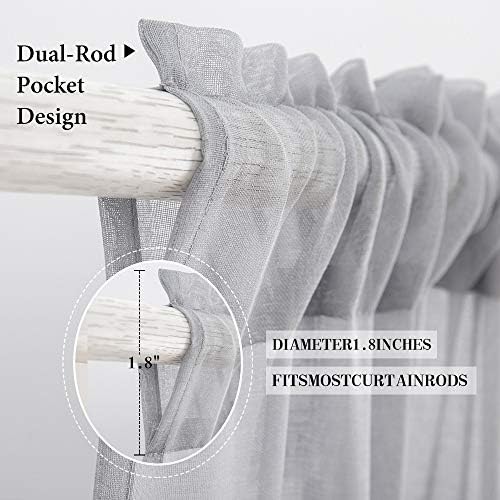 MIULEE Solid Gray Kitchen Sheer Valance Linen Look Window Curtain, Living Room - Image 2