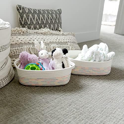 NaturalCozy 5-Piece Rectangle Storage Basket Set- Natural Cotton Rope Woven - Image 4