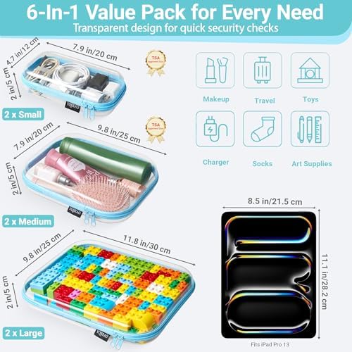 YQBRAO Clear Hard Shell Zipper Cases, 6 Multi-Size Organizers - Image 4