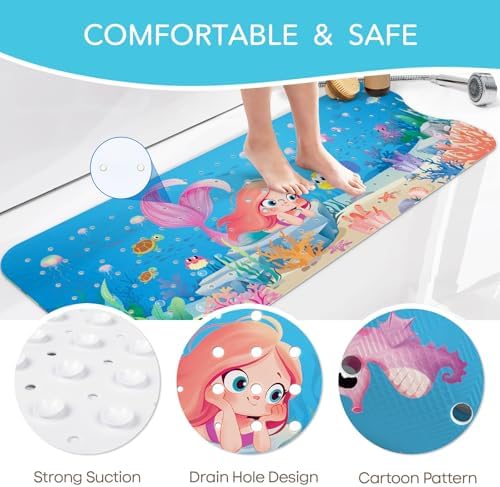 SHUCHING Mermaid Bath Mat for Tub Non Slip-40x16 Inch - Image 5