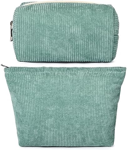 SOIDRAM 2 Pieces Makeup Bag Large Corduroy Cosmetic Bag Capacity Canvas Mix by SOIDRAM