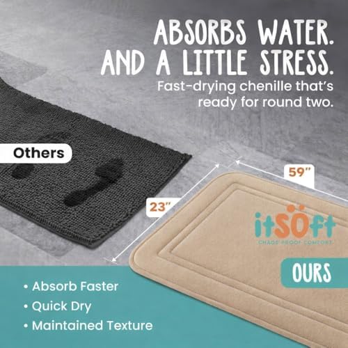 ITSOFT Memory Foam Bath Mat 59x23, Non Slip, Machine Washable, Quick Dry & - Image 3