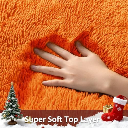 Ophanie Orange Fall Rugs for Bedroom Living Room, Fluffy Fuzzy Furry Carpet - Image 2
