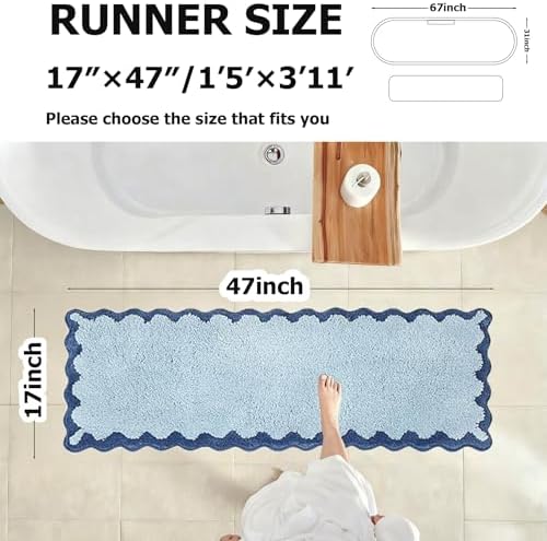 ORTIGIA Long Cute Scalloped Bathroom Rugs Runner, Fun Blue Plush Microfiber - Image 2
