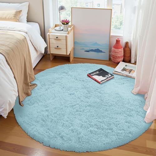OLANLY Light Blue Round Rugs for Bedroom - Image 3