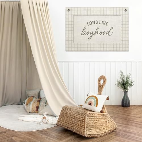 Long Live Boyhood Banner – Boy Room Decor Linen Banner Hanging Flag Retro Pink - Image 3