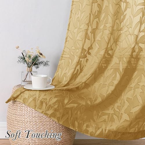 Lecloud Leia Dark Gold Sheer Curtains 54 Inch Length 2 Panels, Light Reducing - Image 3