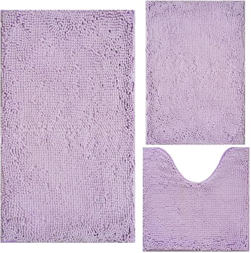 Bathroom Rugs Chenille 3-Piece Extra Soft and Absorbent Shag Bathroom Rugs by BOANKODU
