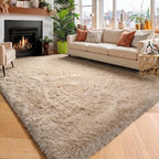 Amdrebio Beige Boho Large Fluffy Shag Area Rug 6x9 - Image 5