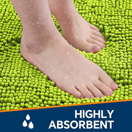 Chenille Bathroom Rug 26"x44" Lime Green, Non-Slip Plush Bath Mat - Image 4