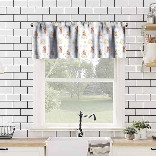 Cartoon Bears Valance Curtains Cute Lovely Bear Star Cloud Ballon Pastel Window - Image 4