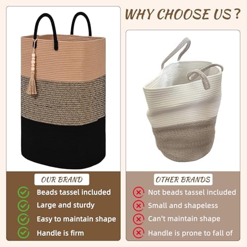 Woven Laundry Basket for Clothes, 65L Large Rectangle Laundry Hampers - Image 4