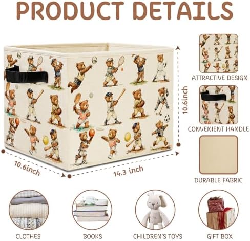 Sports Bear Nursery Storage Bins, Vintage Bears Playing Balls Collapsible - Image 6