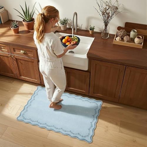 GarveeHome Scalloped Entryway Rug 2x3 Blue Washable Front Door Entry Rug - Image 2