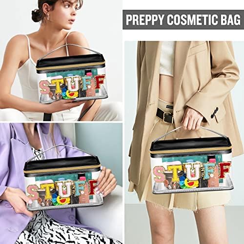 Chenille Letter Clear Makeup Bags Stuff Pouch, Preppy Patch Makeup Bag Zipper - Image 5