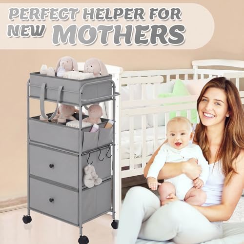 FoldTier 3In1 Baby Diaper Caddy Organizer Cart 4 Tier Large Capacity Metal - Image 5