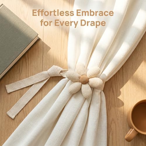 2 Pack Cute Curtain Tiebacks, Cartoon Beige Flower Curtain Ties Holdbacks - Image 5