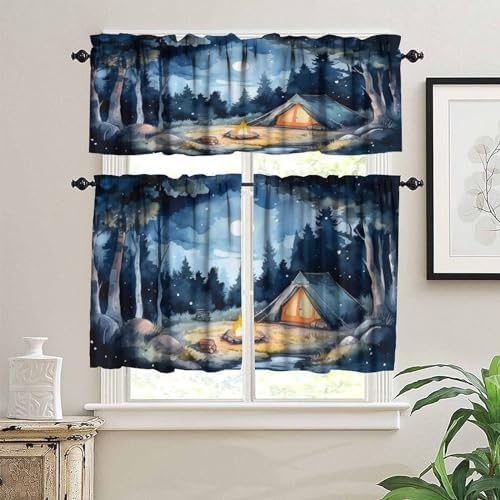 Forest Valance Curtain for Kitchen, Window Treatment Watercolor Mountain Forest - Image 3