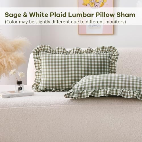 2 Pack Sage Green Gingham Lumbar Throw Pillow Shams 12''x20'' - Image 2