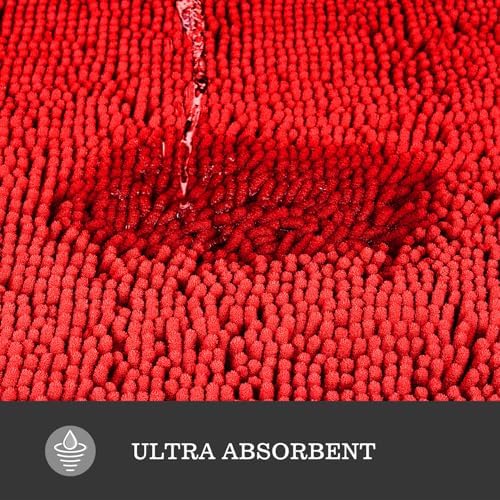 Yeaban Chenille Red Bathroom Rug 40"x60", Non-Slip Rubber Backing - Image 4