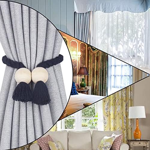 4 Pack Magnetic Curtain Tiebacks Cotton Hand Woven Tie Back Decorative Rope - Image 6