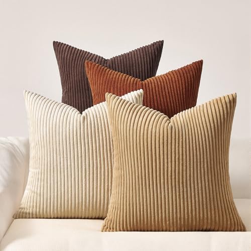 Topfinel Boho Throw Pillow Covers 18x18 Inch Set of 4 Soft Farmhouse Corduroy by Topfinel