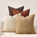 Topfinel Beige Brown Throw Pillow Covers Rustic Modern Soft Corduroy Striped by Topfinel