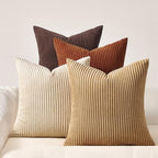 Topfinel Beige Brown Throw Pillow Covers Rustic Modern Soft Corduroy Striped by Topfinel