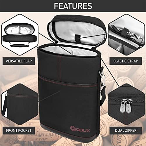 opux 2 Bottle Wine Carrier Tote, Insulated Leakproof Wine Cooler Bag, Wine - Image 4