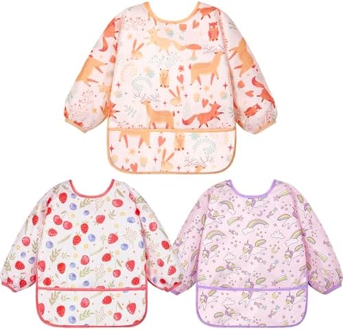 Lictin 3 Pack Baby Bibs for Boy or Girl, Cute Long Sleeve Bib by Lictin