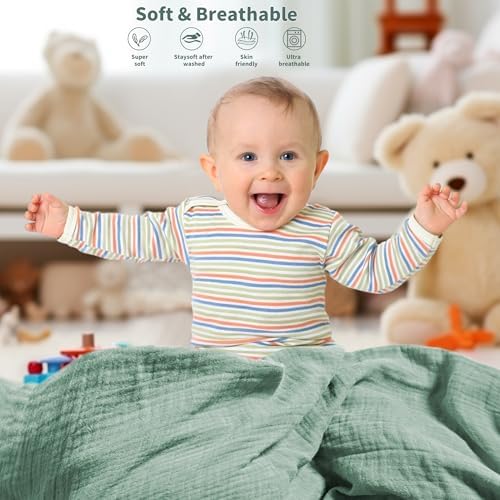 Muslin Swaddle Blankets for Newborn, 2 Pack Breathable Soft Receiving Blanket - Image 4