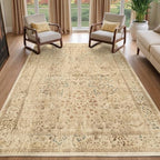 Neutral Tan Floral Area Rug 5x8, Vintage Farmhouse Carpet by Jainmy