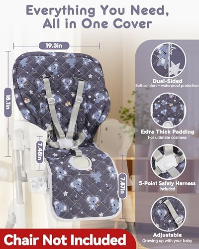 Baby High Chair Cover Replacement, Reversible & Waterproof High Chair Cushion - Image 4
