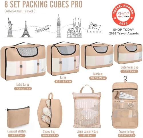 Veken 8 Set Packing Cubes for Travel Essentials, Suitcase Organizer Bags in 4 - Image 2
