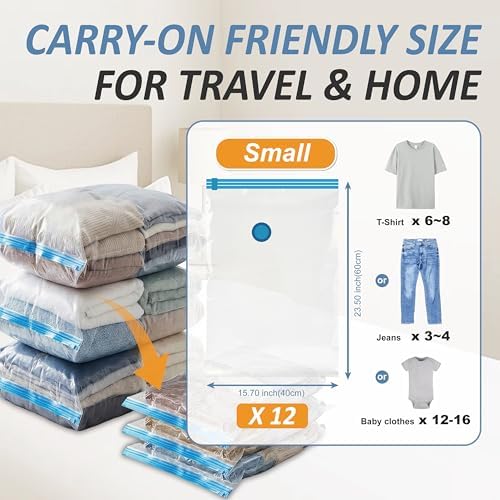 Vacuum Storage Bags with Hand Pump, Vacuum Seal Space Saver Bags, 12 Small - Image 3