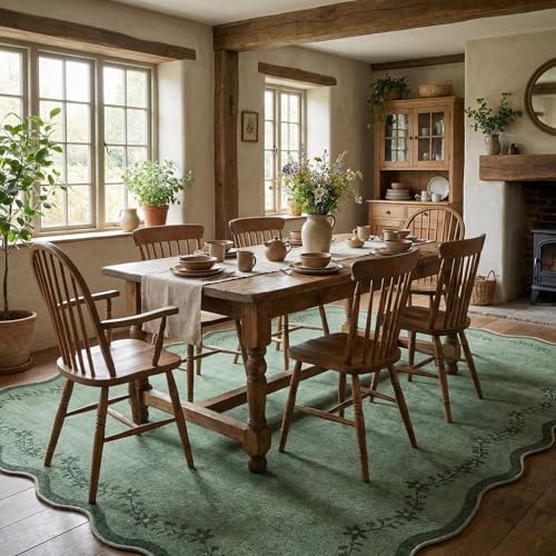 GarveeHome 5x7 Scalloped Area Rug Green Washable Bedroom Living Room Rug - Image 3