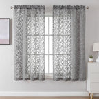 Lecloud Leia Charcoal Grey Sheer Curtains 63 Inch Length 2 Panels, Rustic Light by Lecloud