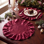 FoldTier Burgundy Ruffled Placemats Round Satin Tablemat 15.7 Inch Set of 6 - Image 6